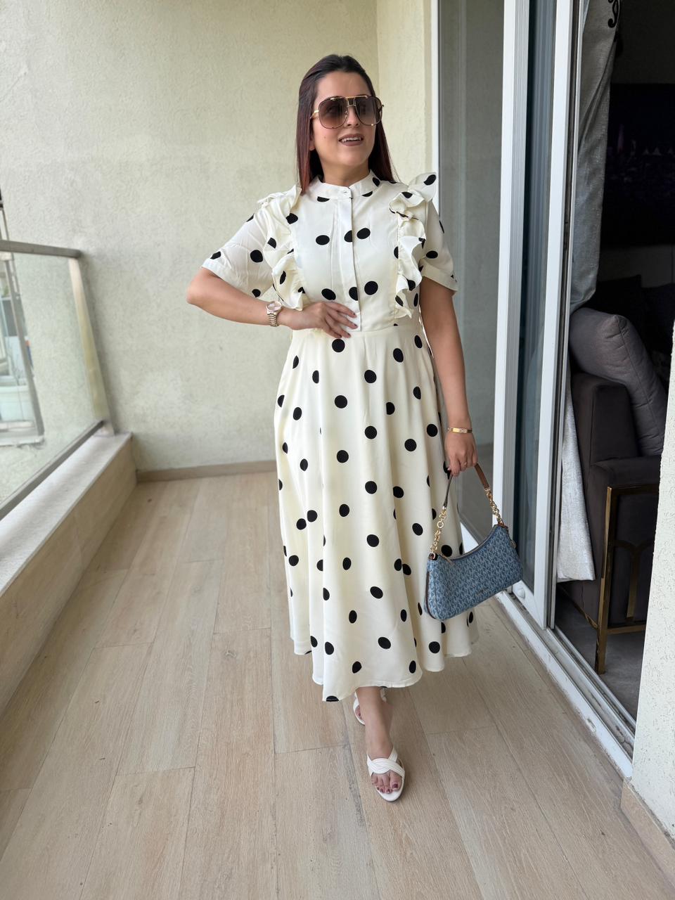 Monroe Polka Ruffle Maxi Dress