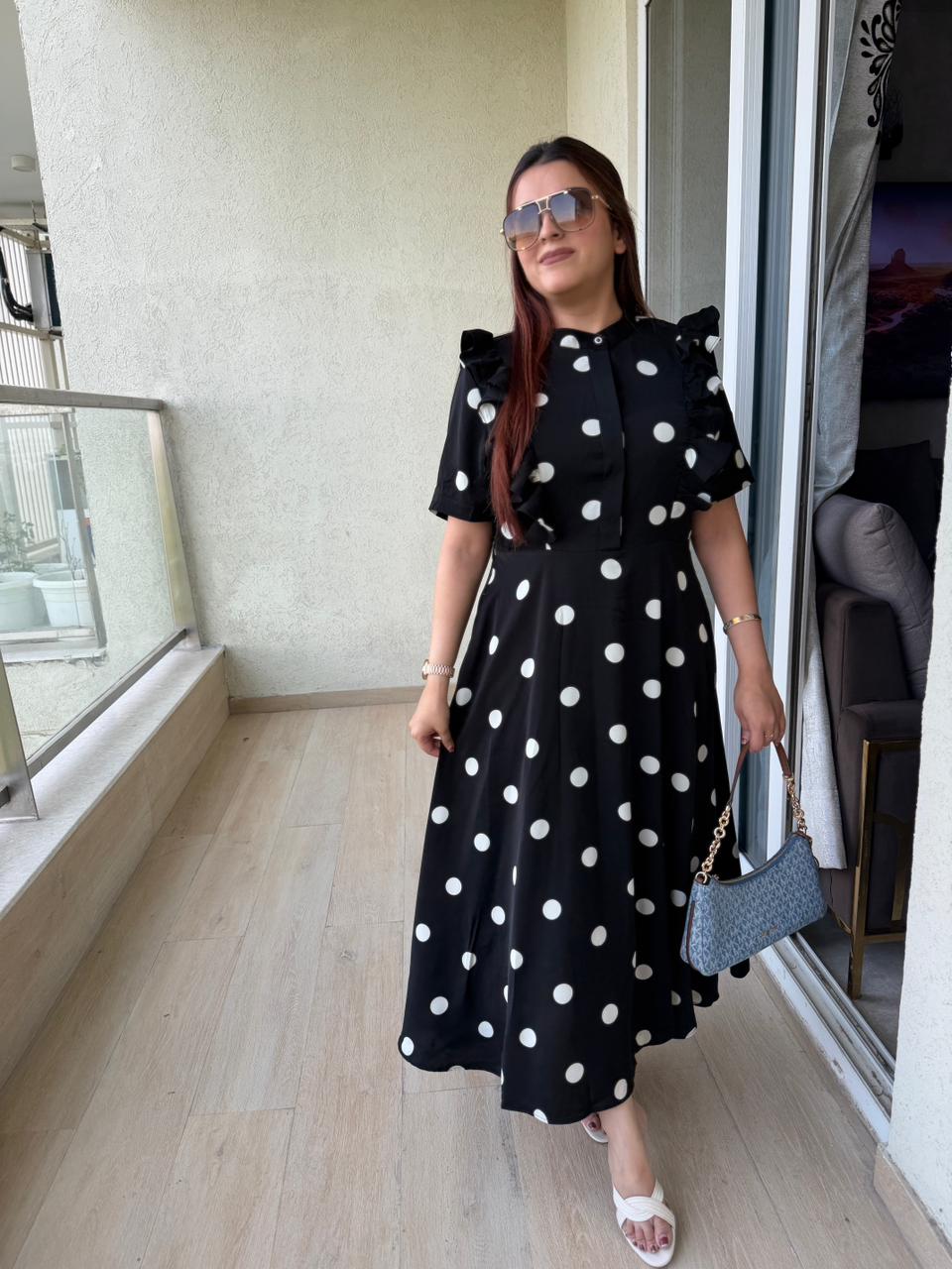 Monroe Polka Ruffle Maxi Dress