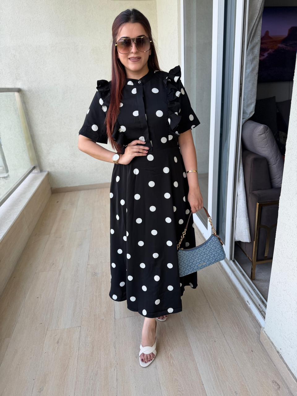 Monroe Polka Ruffle Maxi Dress