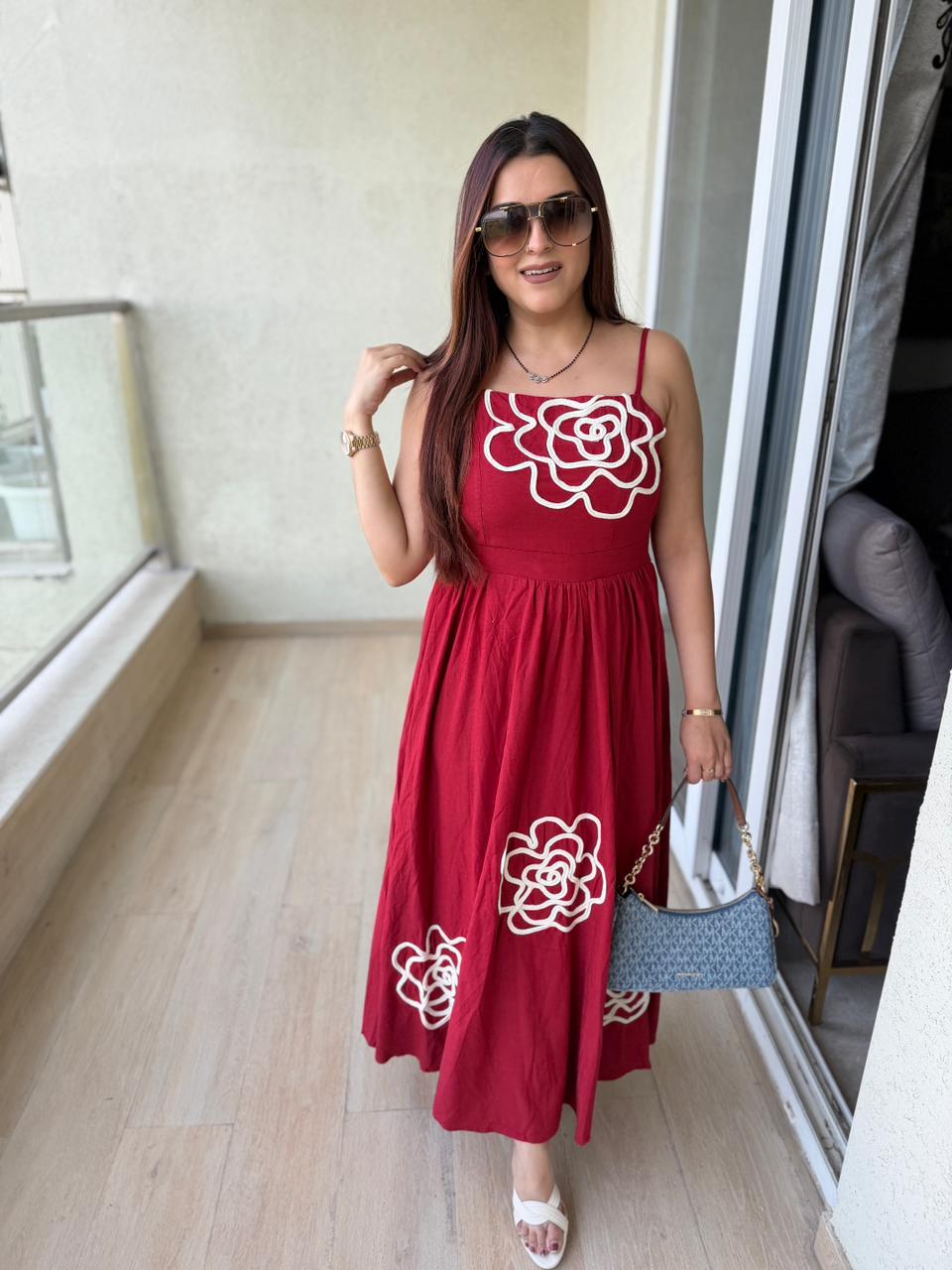 Rose Appliqué Midi Dress