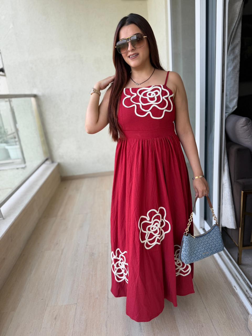 Rose Appliqué Midi Dress