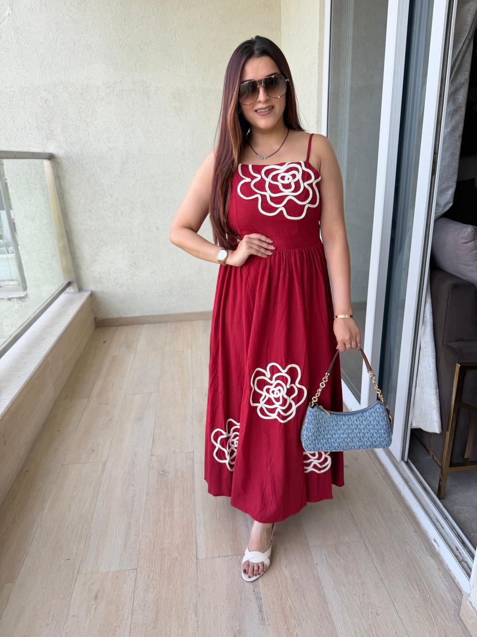 Rose Appliqué Midi Dress