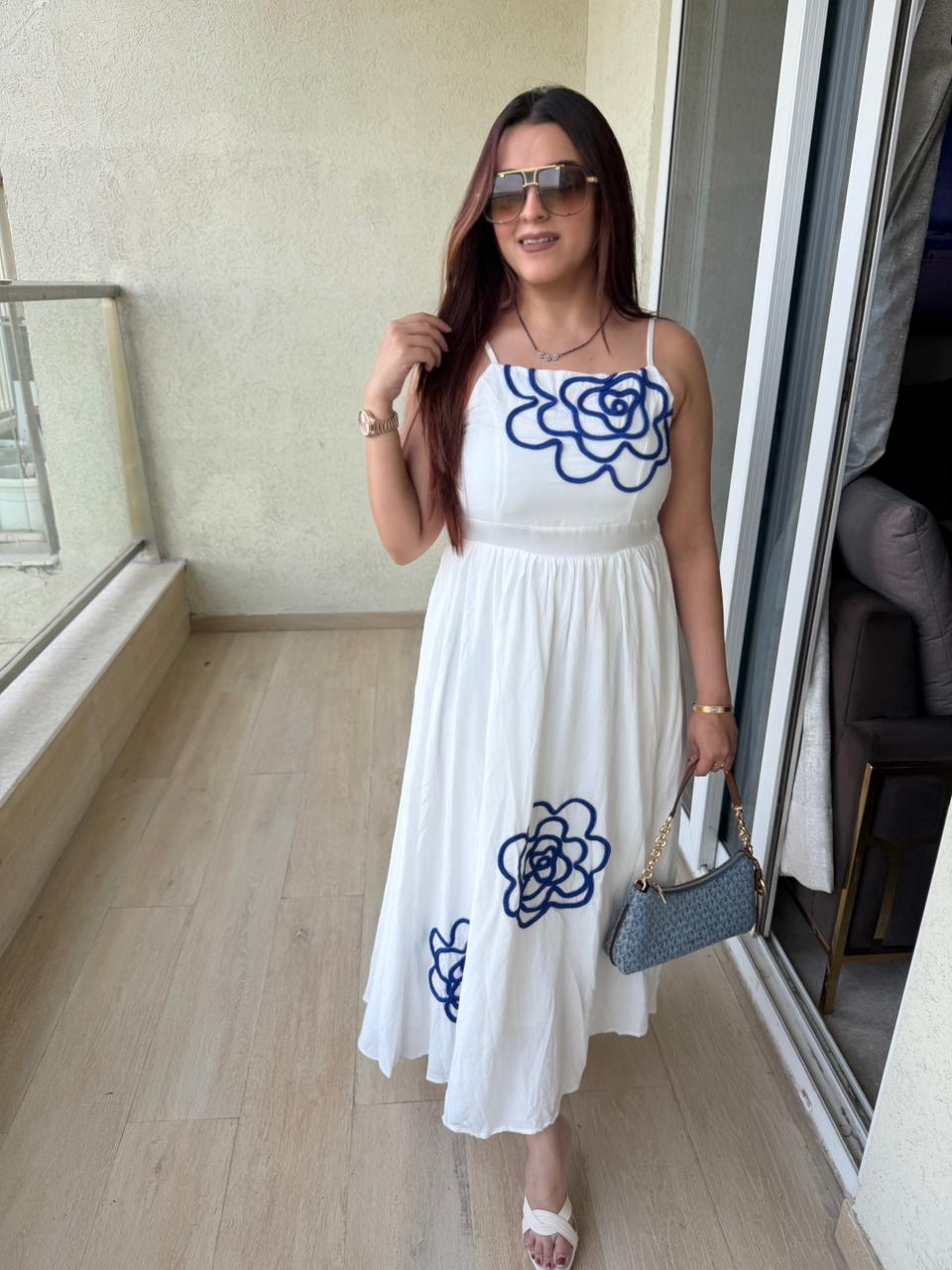 Rose Appliqué Midi Dress