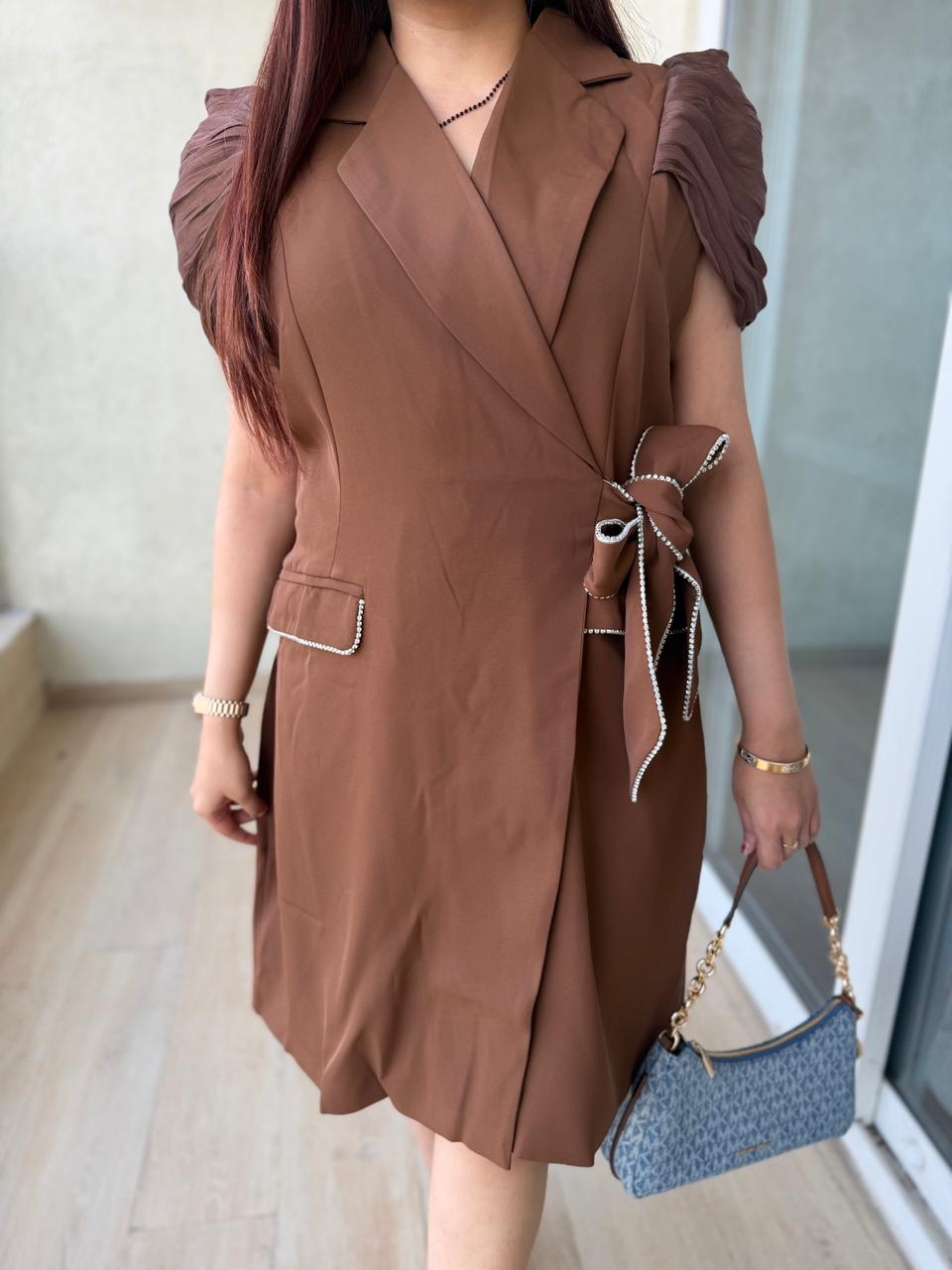 Cocoa Glam Wrap Midi Dress