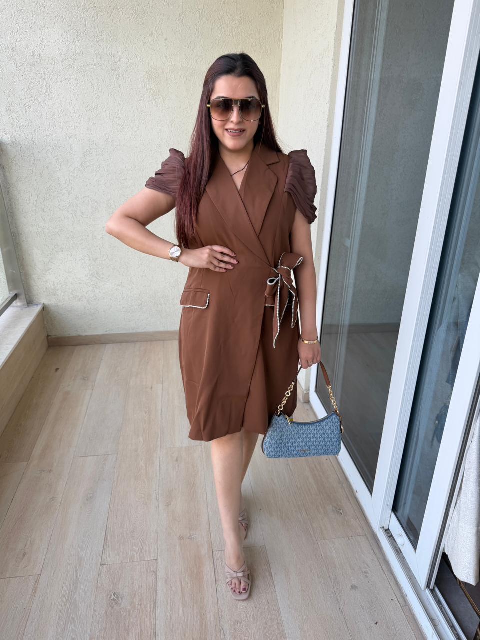 Cocoa Glam Wrap Midi Dress