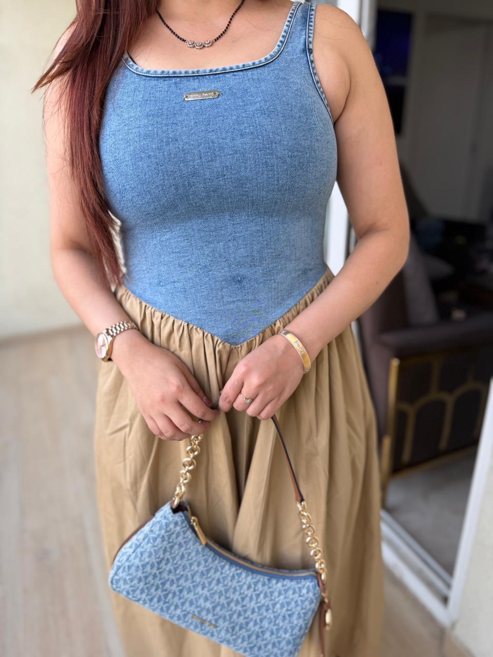 Denim Breeze Fusion Maxi Dress