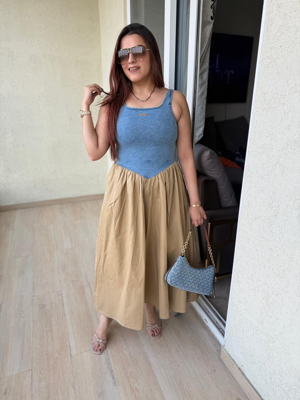 Denim Breeze Fusion Maxi Dress