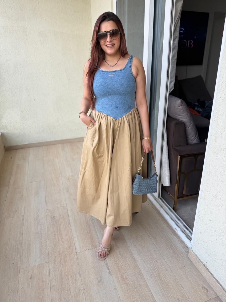Denim Breeze Fusion Maxi Dress