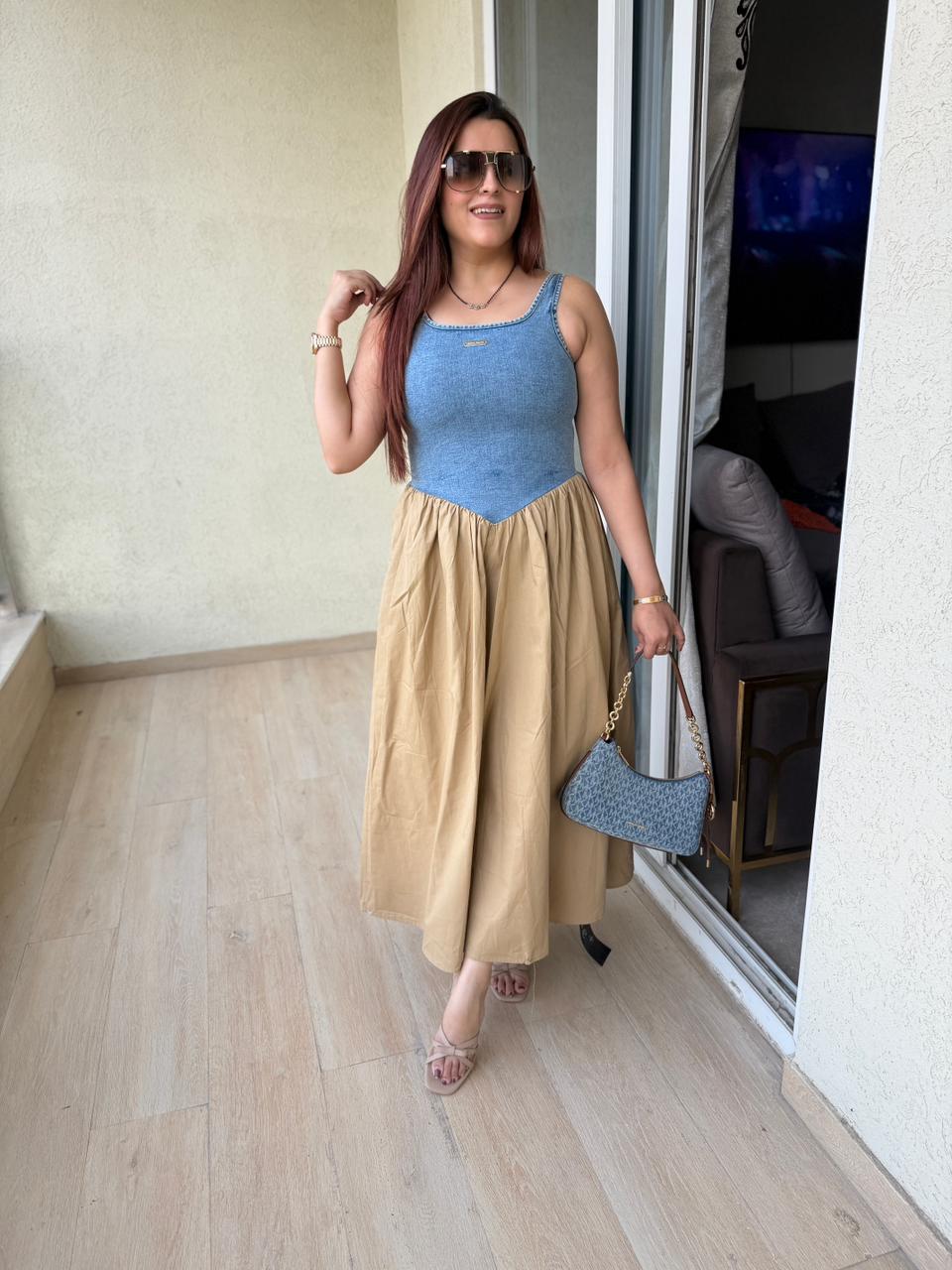 Denim Breeze Fusion Maxi Dress