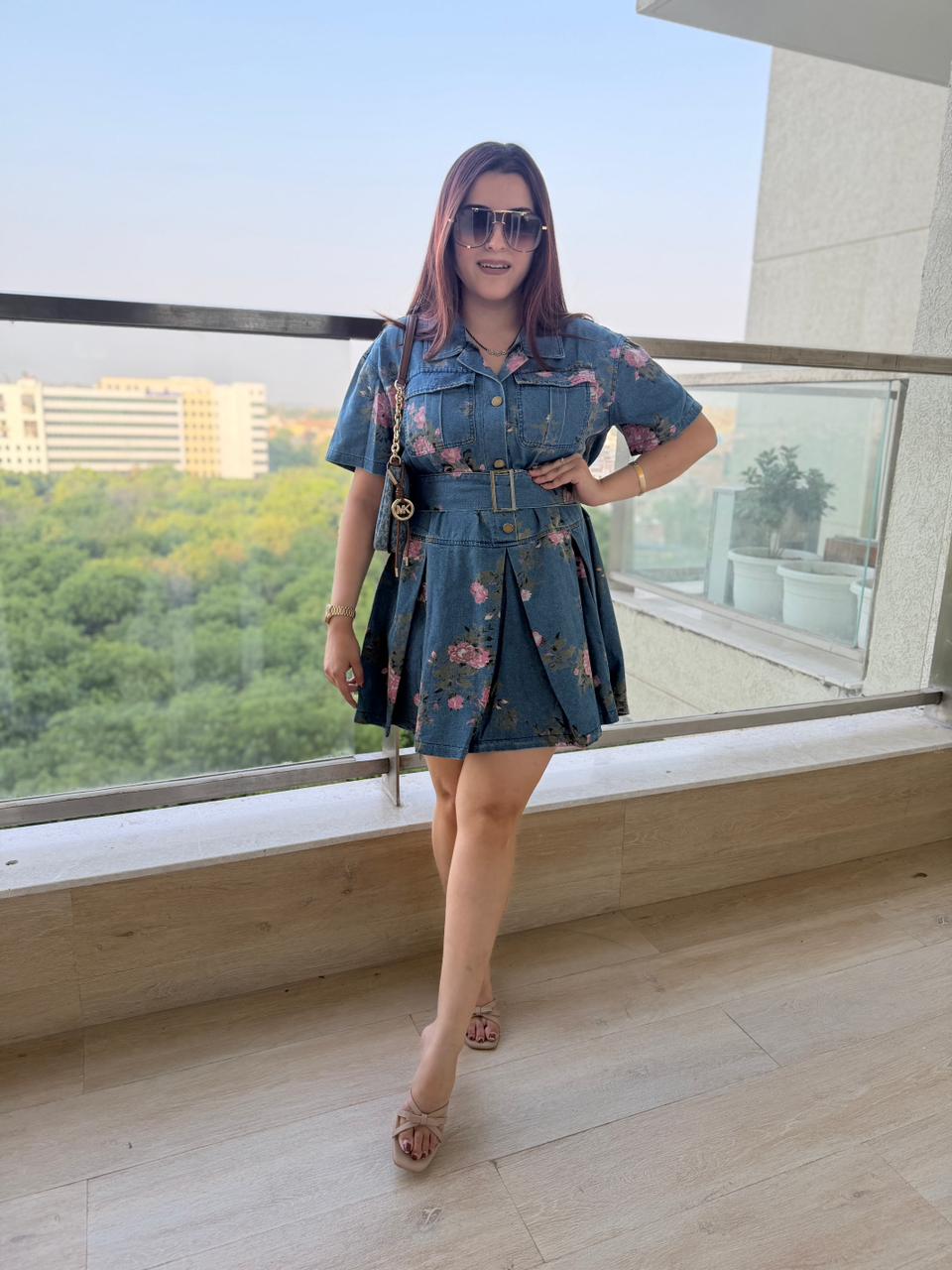 Vintage Bloom Denim Belted Dress
