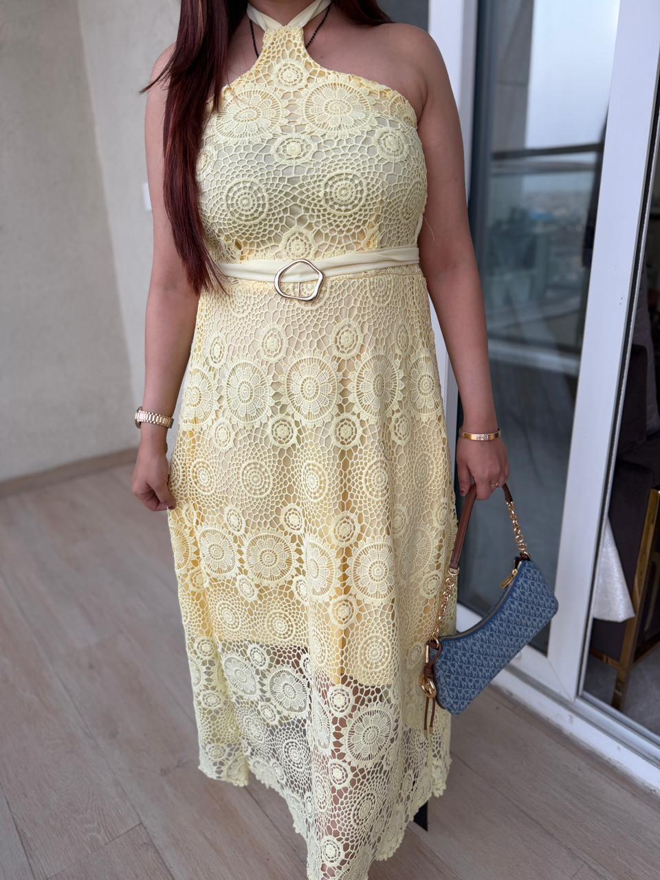 Sunshine Lace Halter Maxi Dress