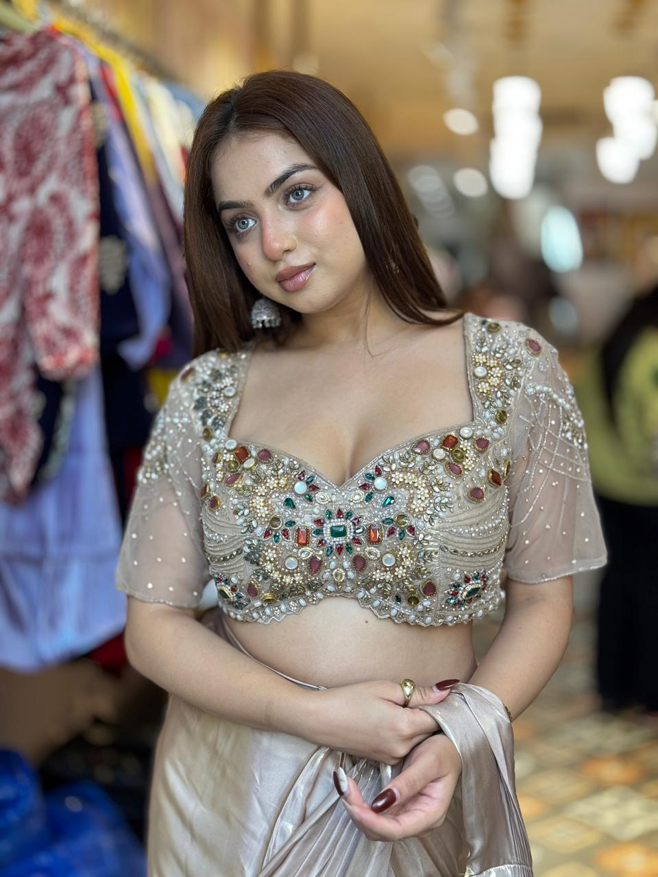 Champagne Glam Embellished Saree