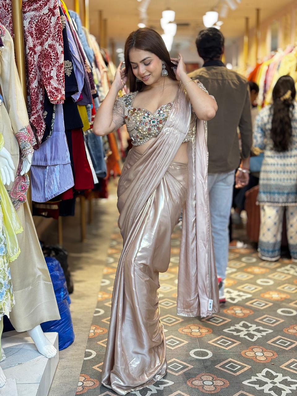 Champagne Glam Embellished Saree