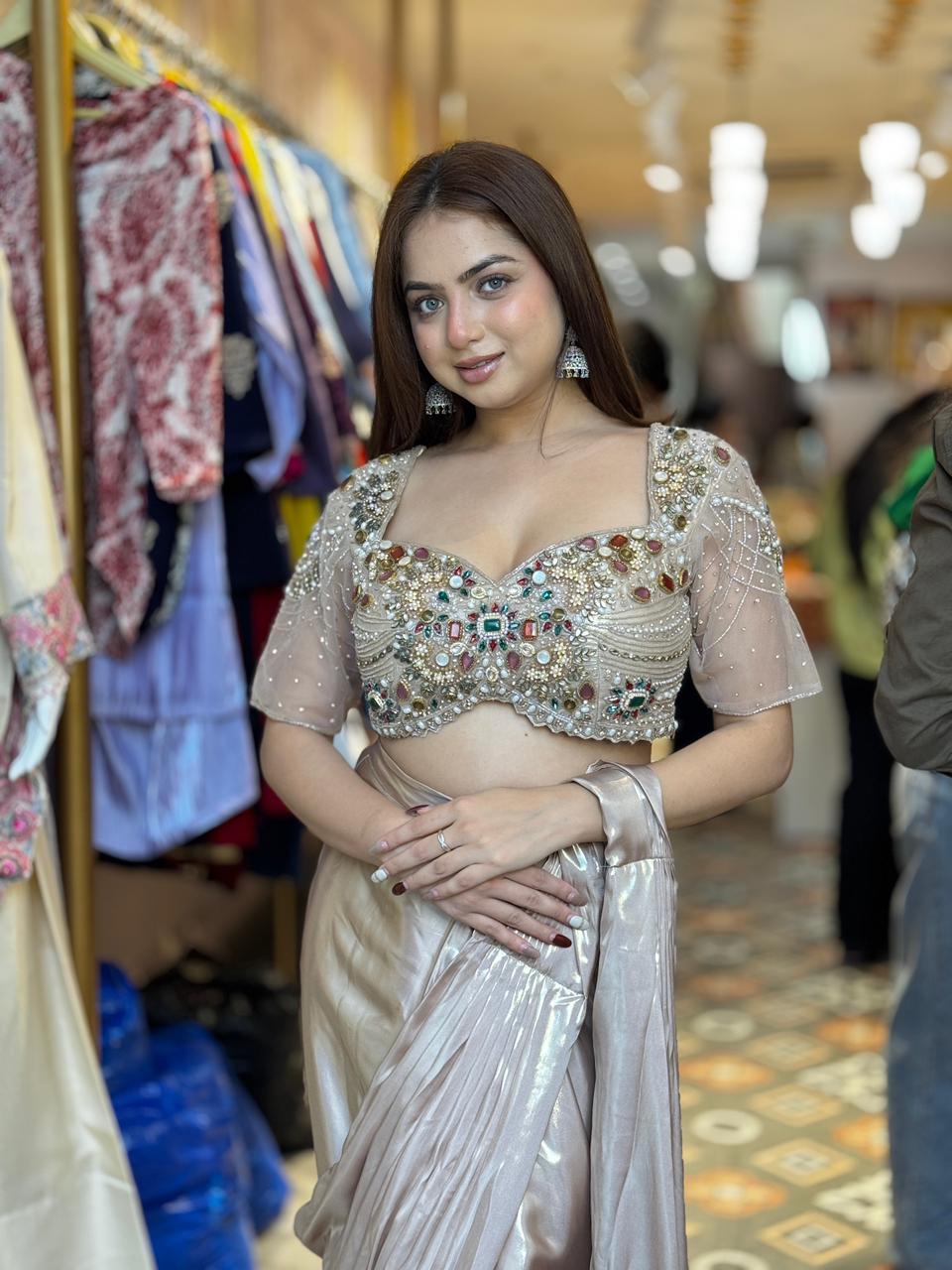 Champagne Glam Embellished Saree