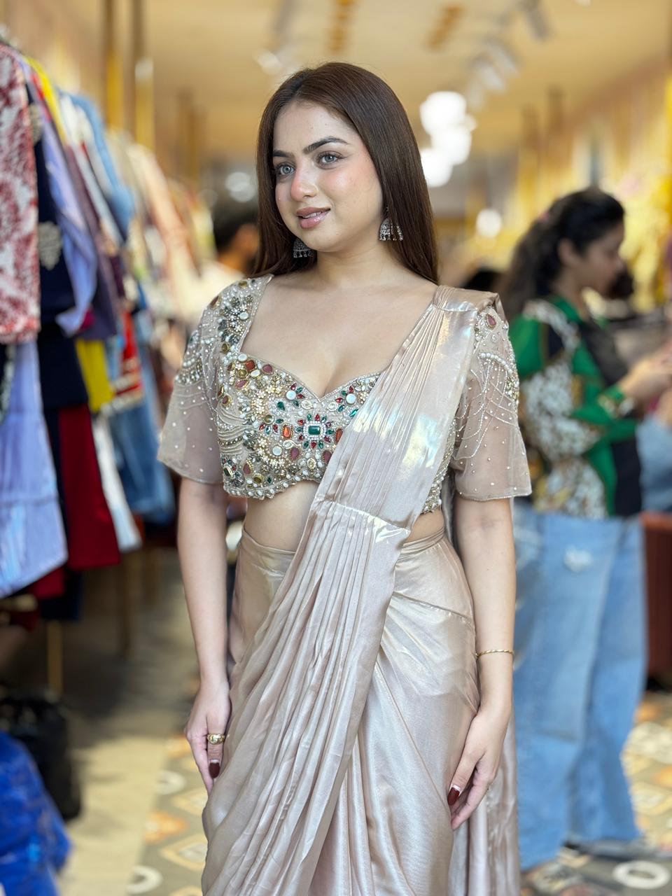 Champagne Glam Embellished Saree