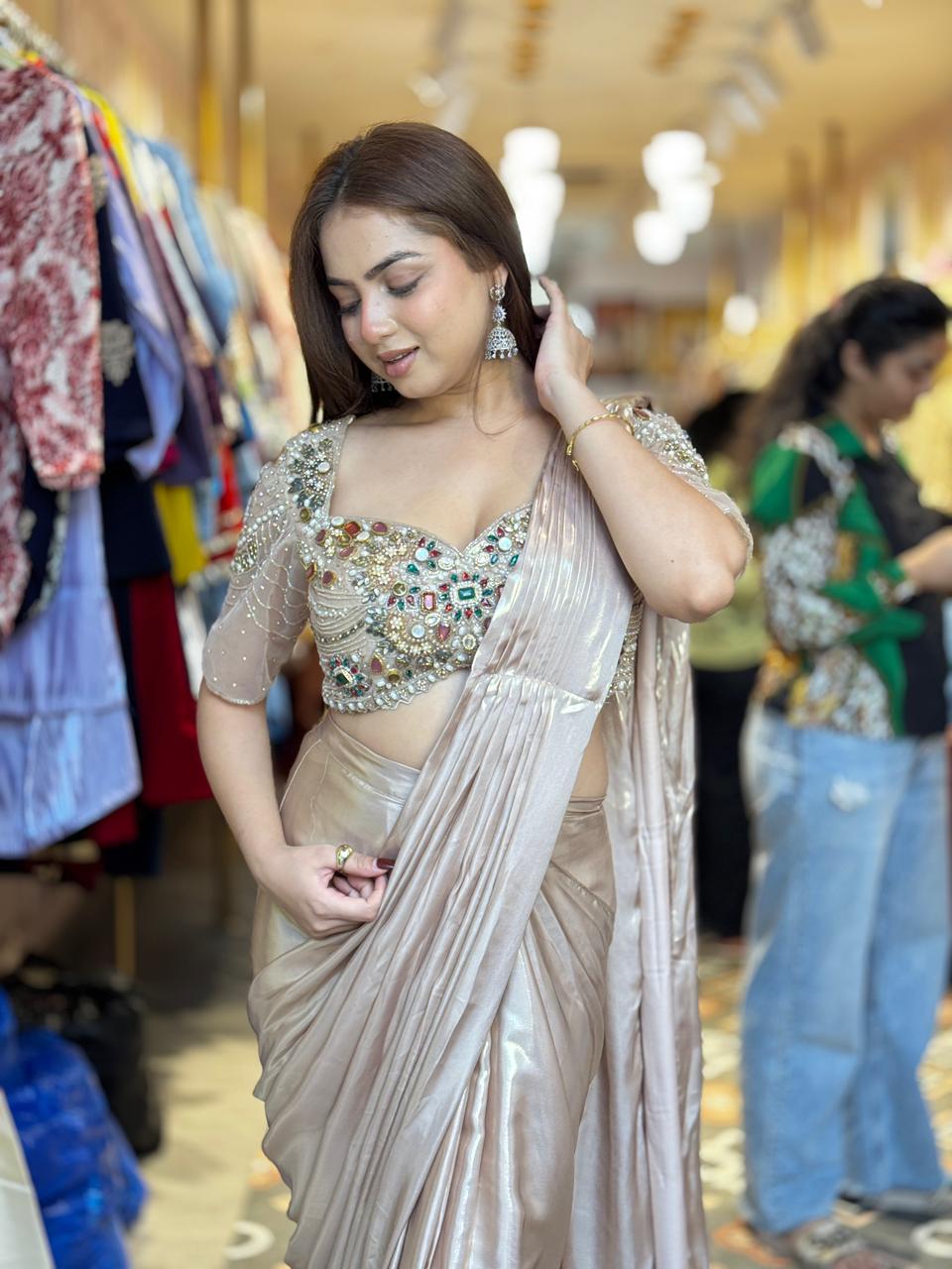 Champagne Glam Embellished Saree