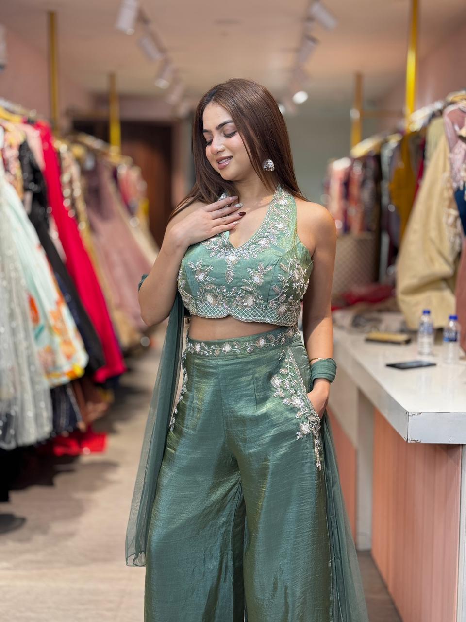 Emerald Grace Embroidered Sharara Set