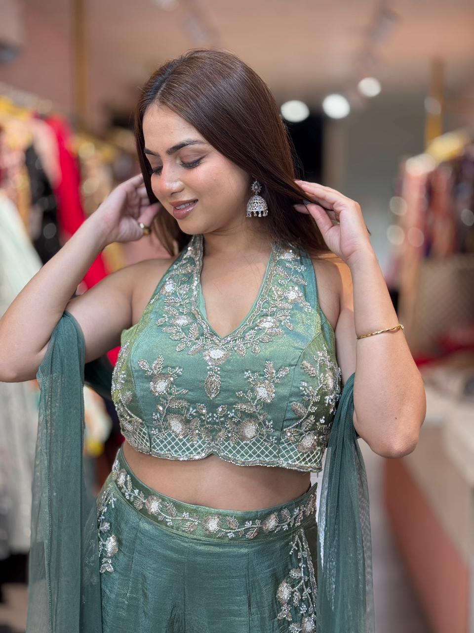 Emerald Grace Embroidered Sharara Set