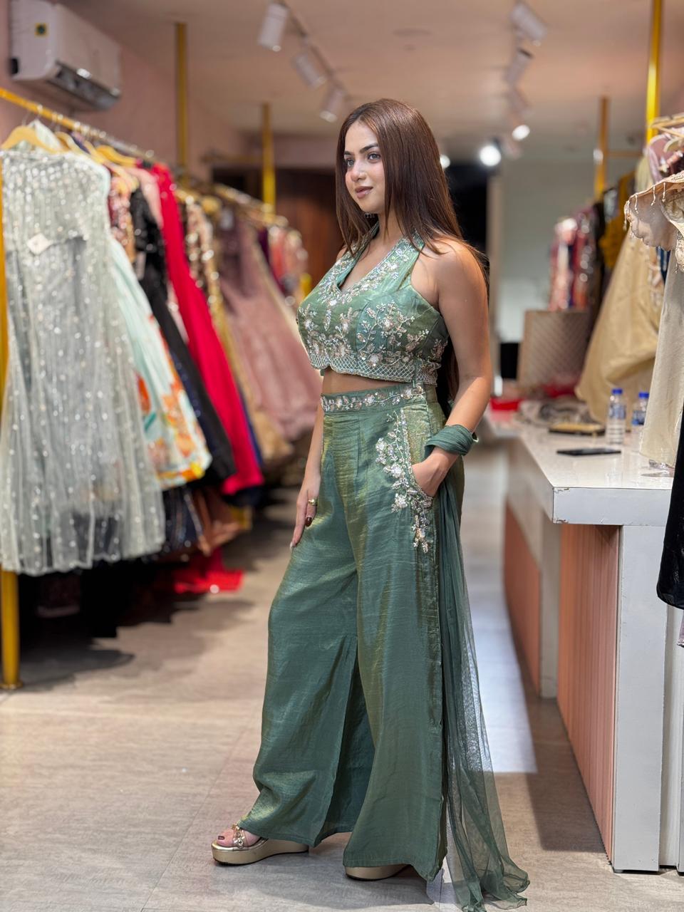Emerald Grace Embroidered Sharara Set