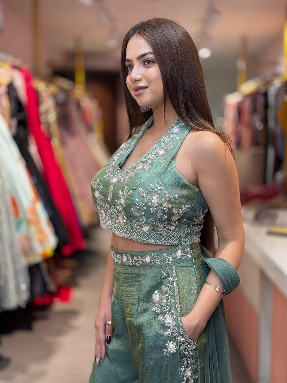 Emerald Grace Embroidered Sharara Set