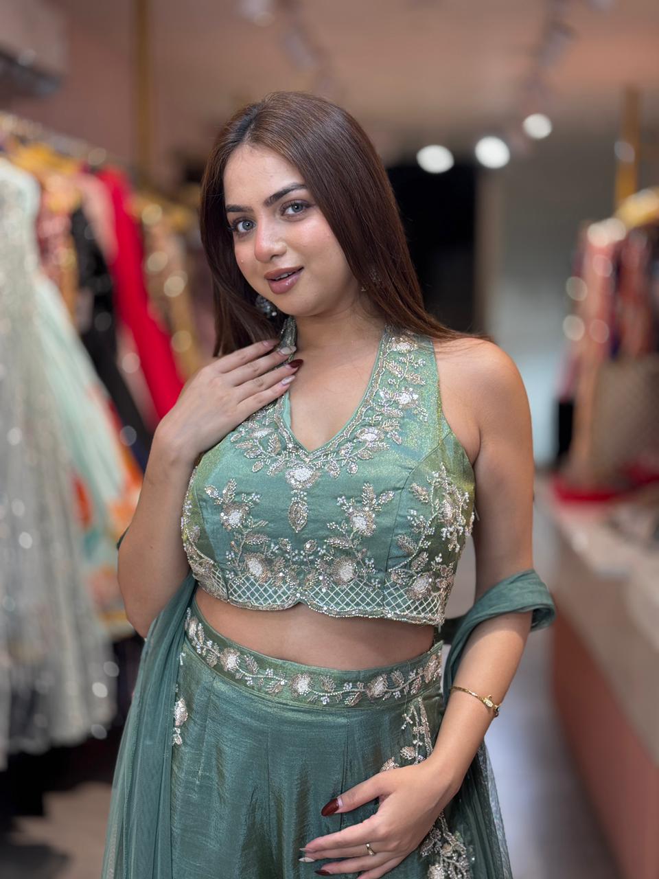 Emerald Grace Embroidered Sharara Set