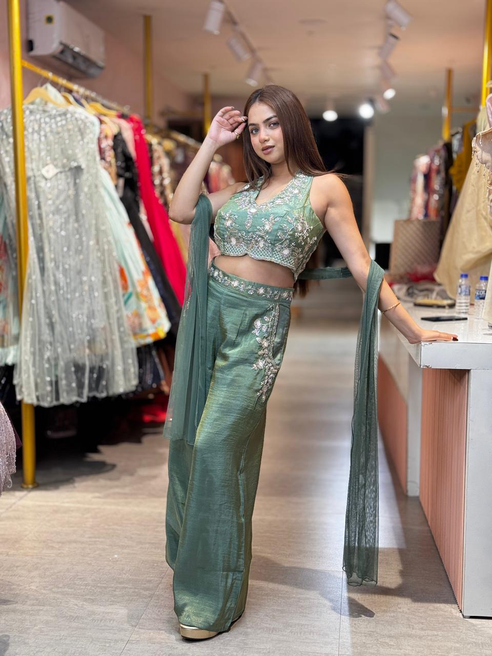 Emerald Grace Embroidered Sharara Set