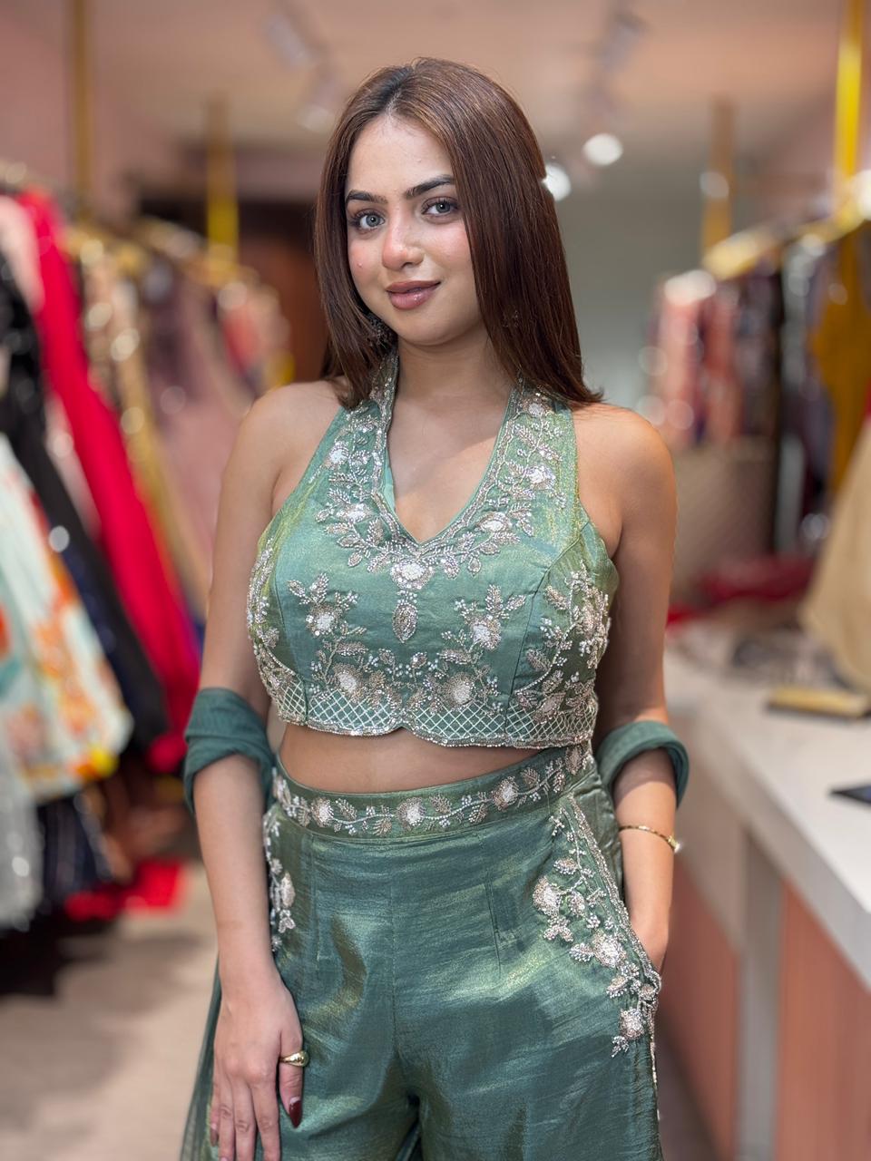Emerald Grace Embroidered Sharara Set