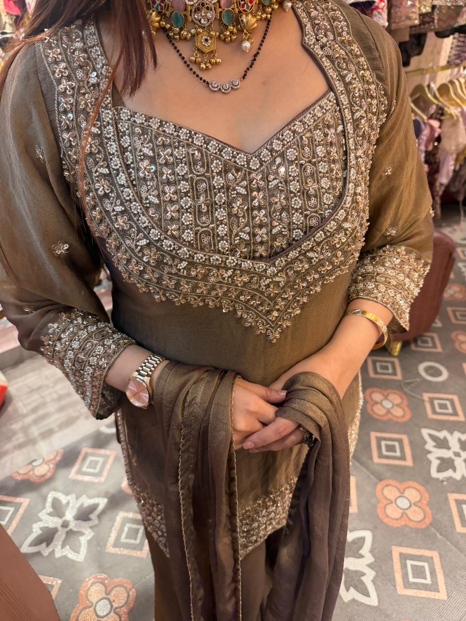 Hand-Embellished Kurta Sharara Set
