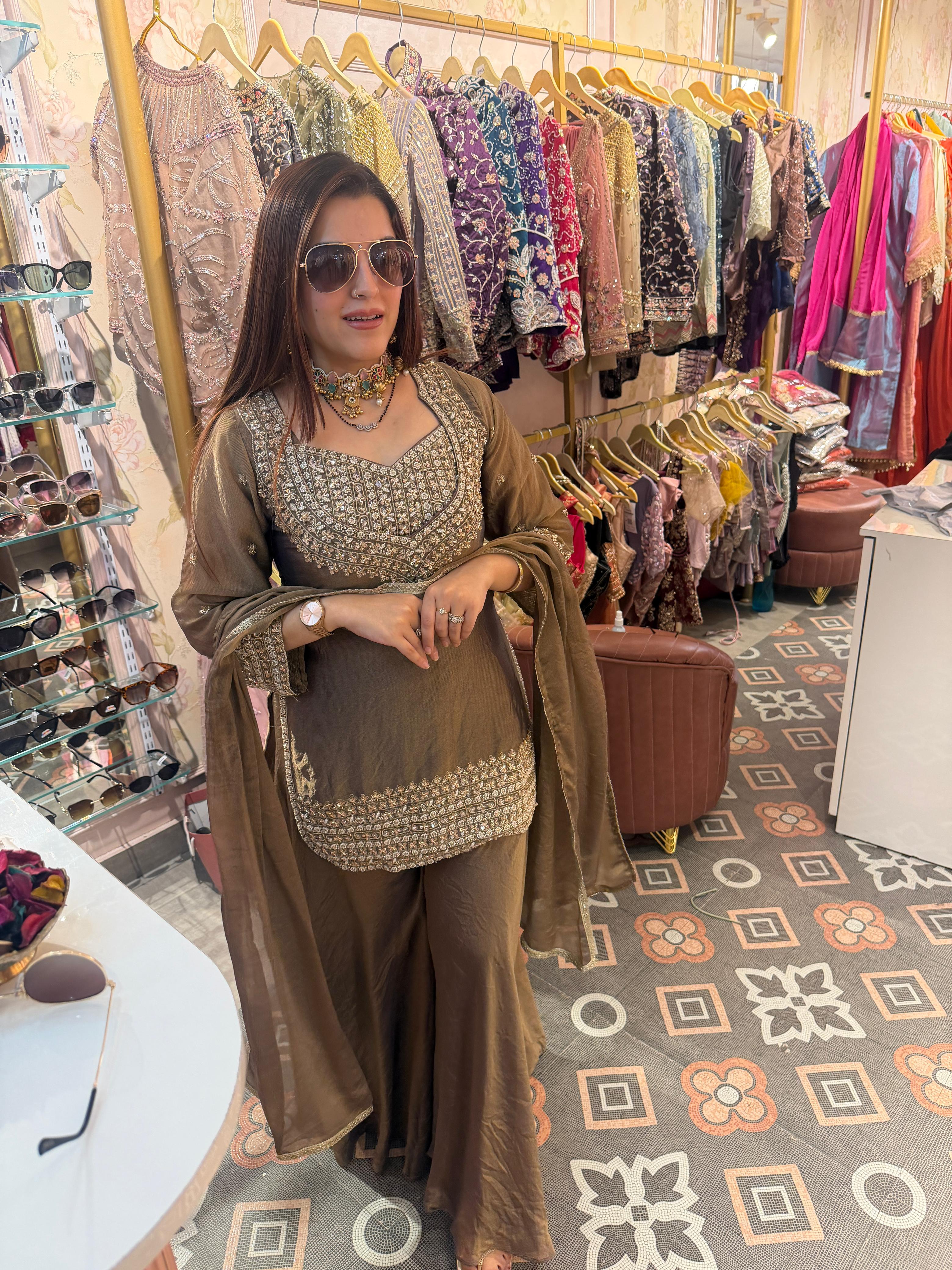 Hand-Embellished Kurta Sharara Set