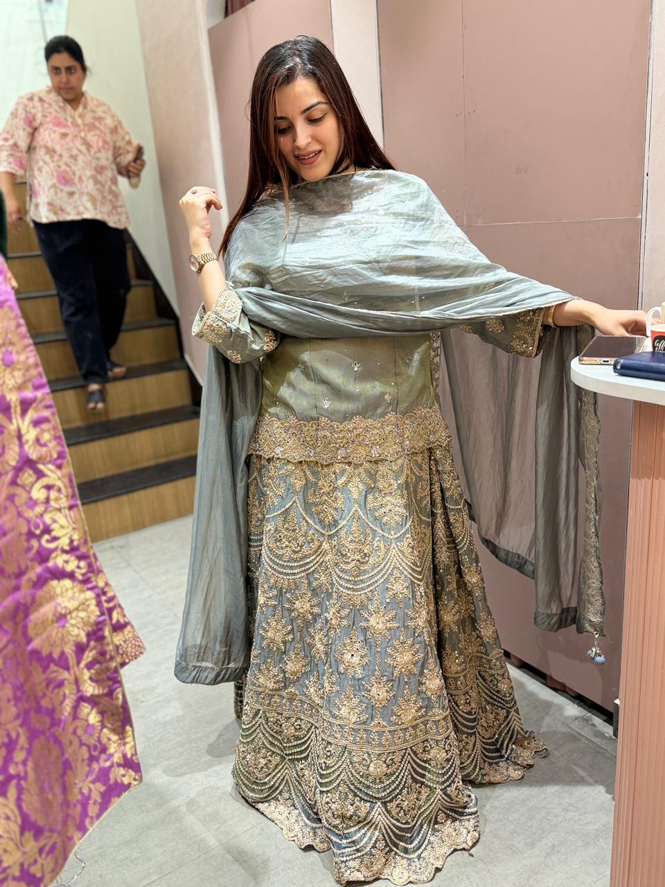 Mist  Embroidered Lehenga Set