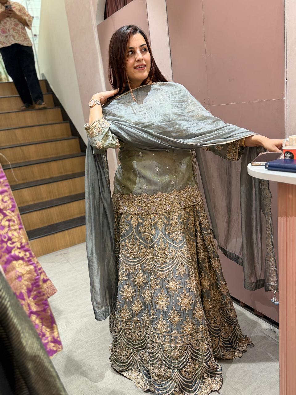 Mist  Embroidered Lehenga Set