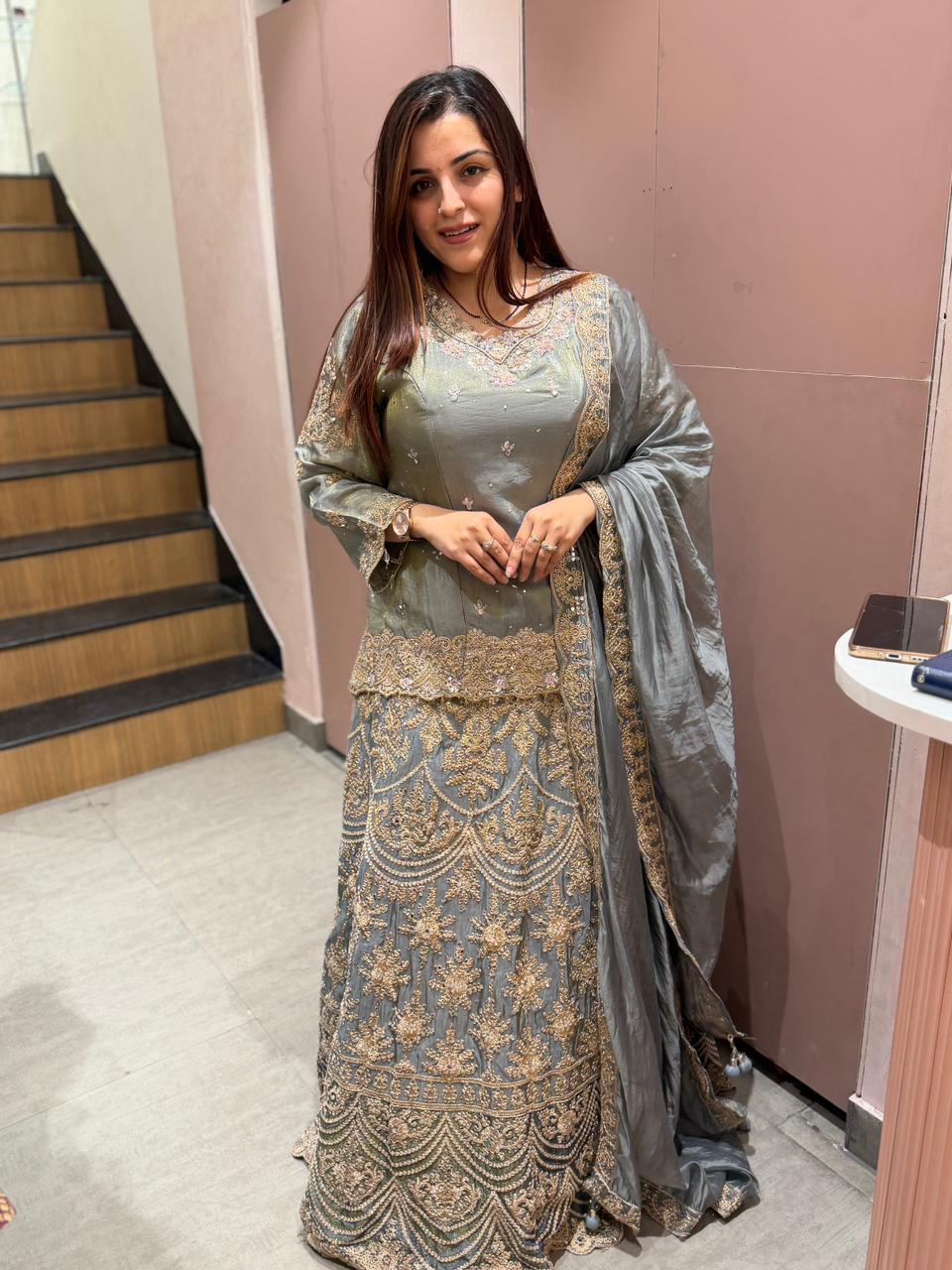 Mist  Embroidered Lehenga Set
