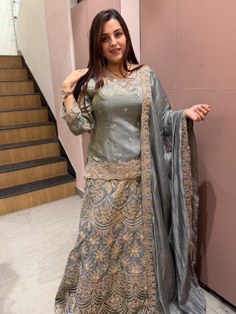 Mist  Embroidered Lehenga Set