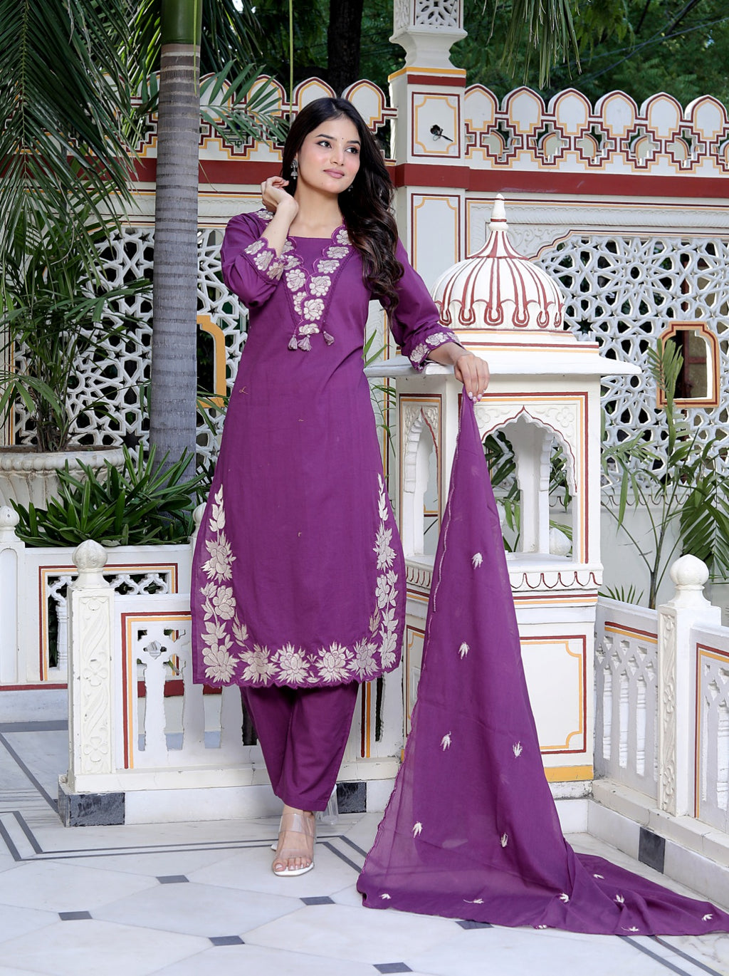 Royal Bloom Embroidered Kurta Set with Dupatta