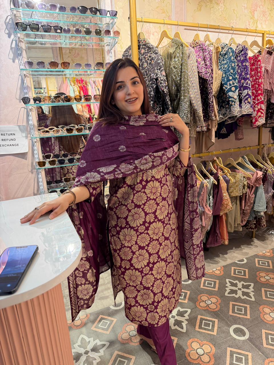 Royal Orchid Printed Kurta Set