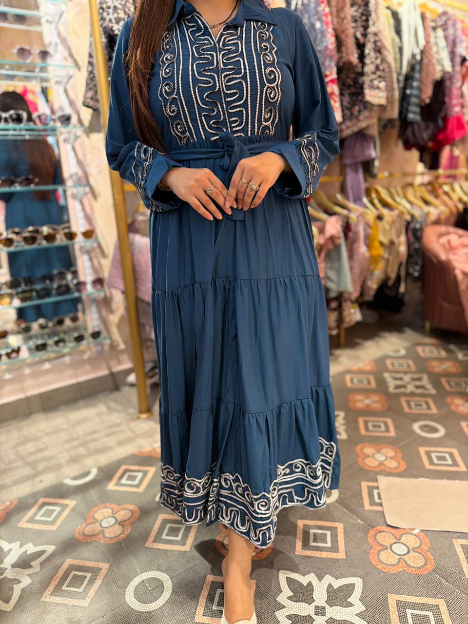 Midnight Elegance Embroidered Maxi Dress