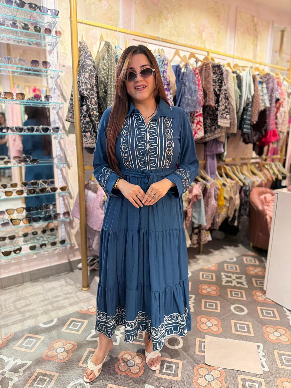 Midnight Elegance Embroidered Maxi Dress