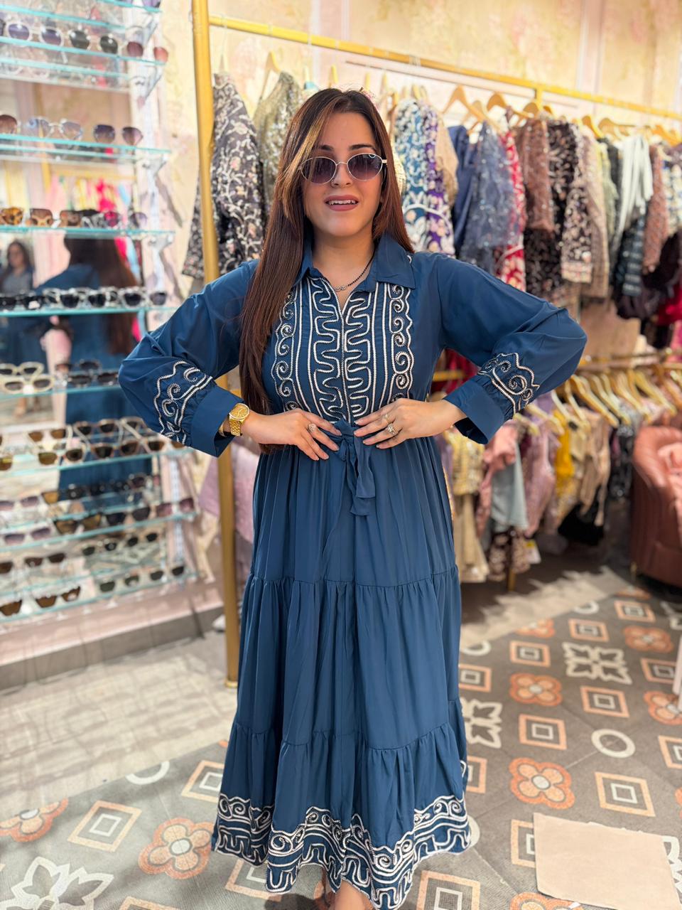 Midnight Elegance Embroidered Maxi Dress