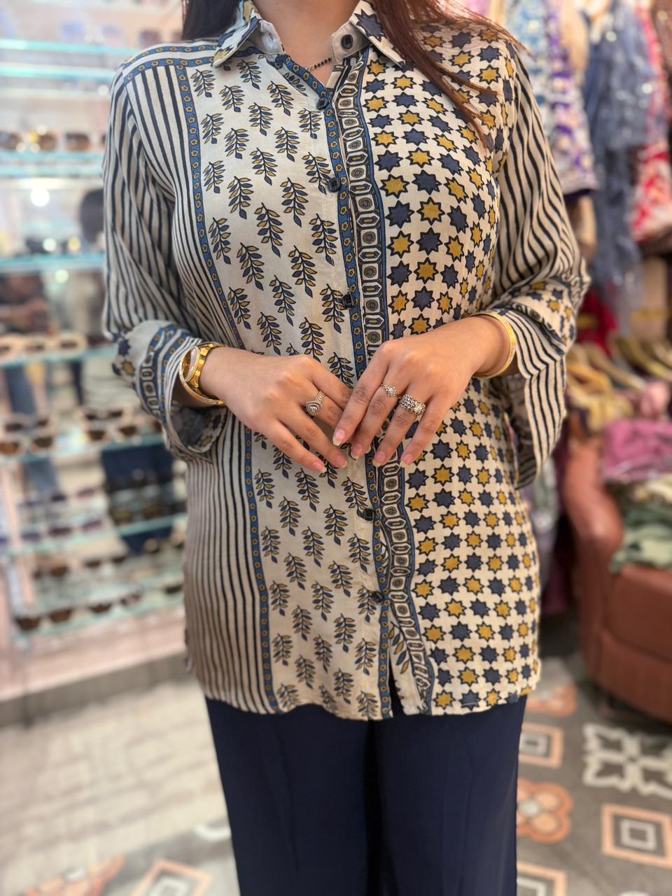 Boho Chic Printed Shirt & Korean Pant Combo