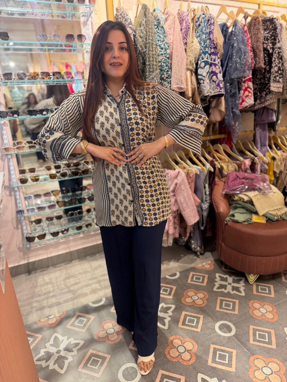 Boho Chic Printed Shirt & Korean Pant Combo