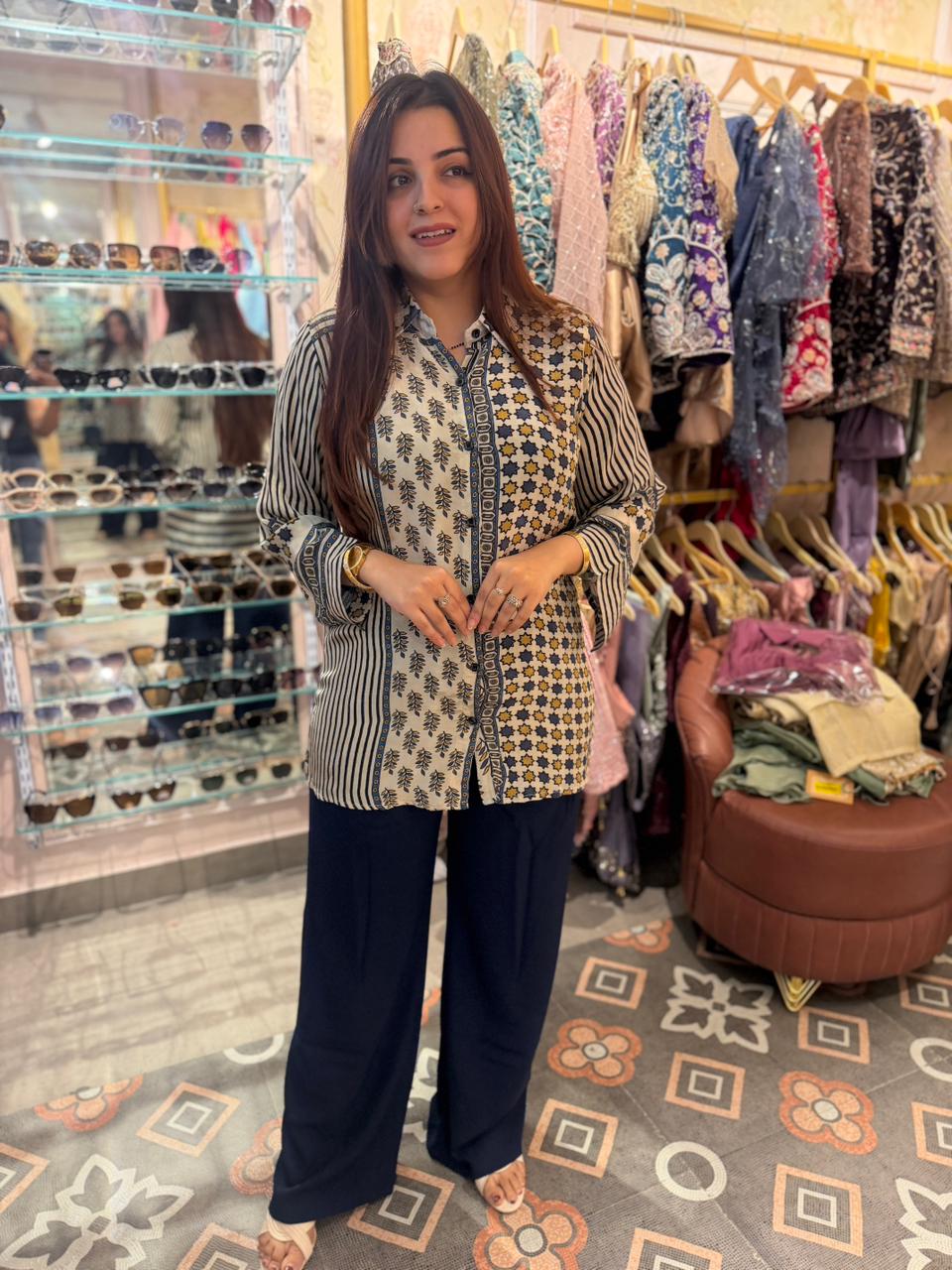 Boho Chic Printed Shirt & Korean Pant Combo