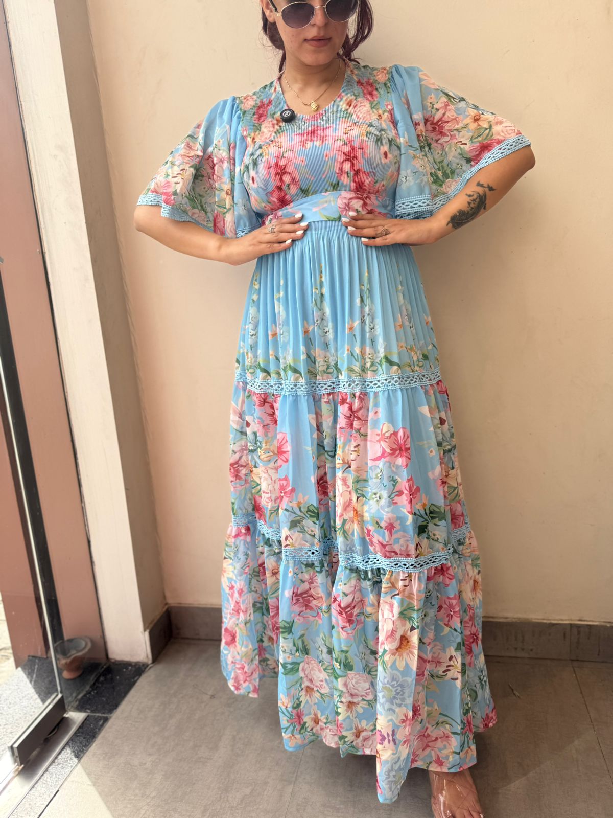 Sky Bloom Floral Maxi Dress