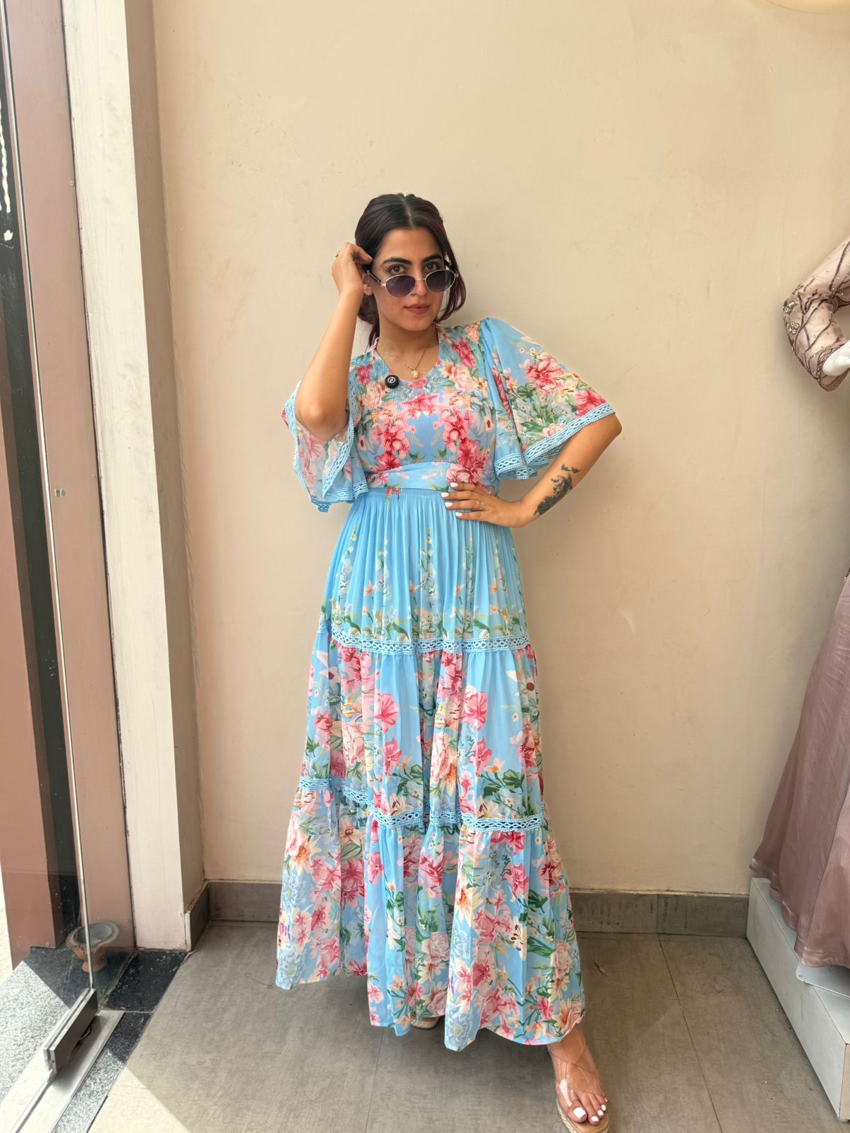 Sky Bloom Floral Maxi Dress
