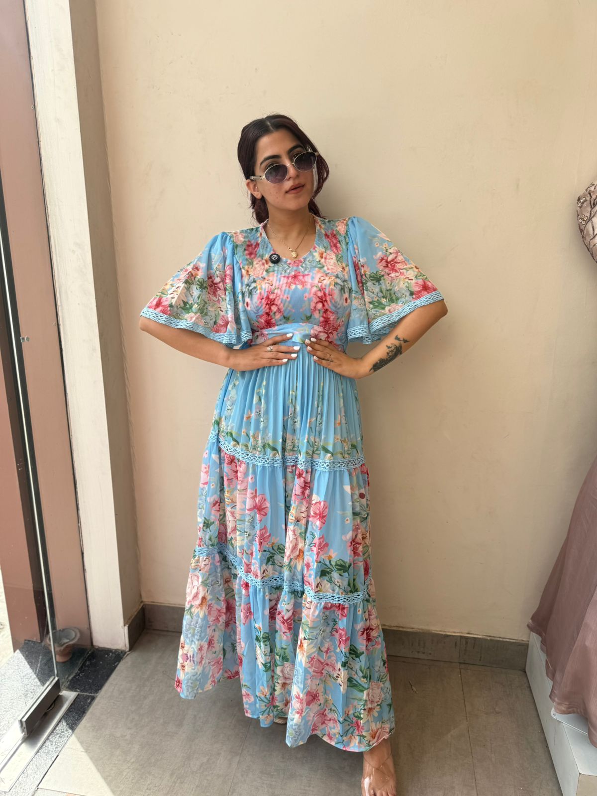 Sky Bloom Floral Maxi Dress