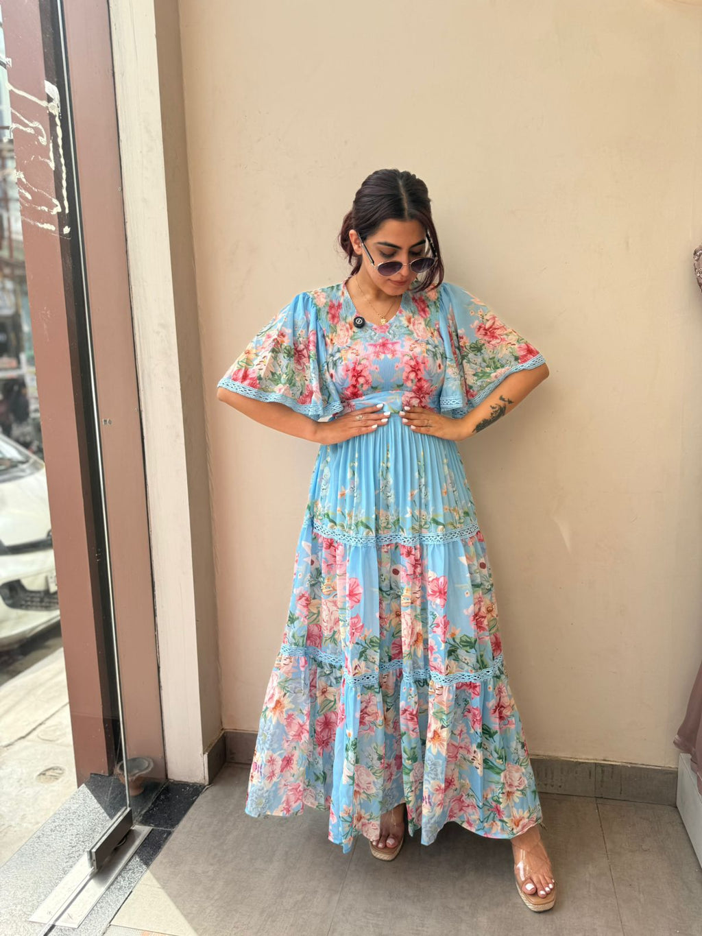 Sky Bloom Floral Maxi Dress