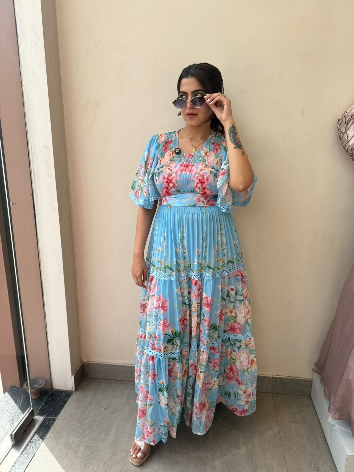 Sky Bloom Floral Maxi Dress