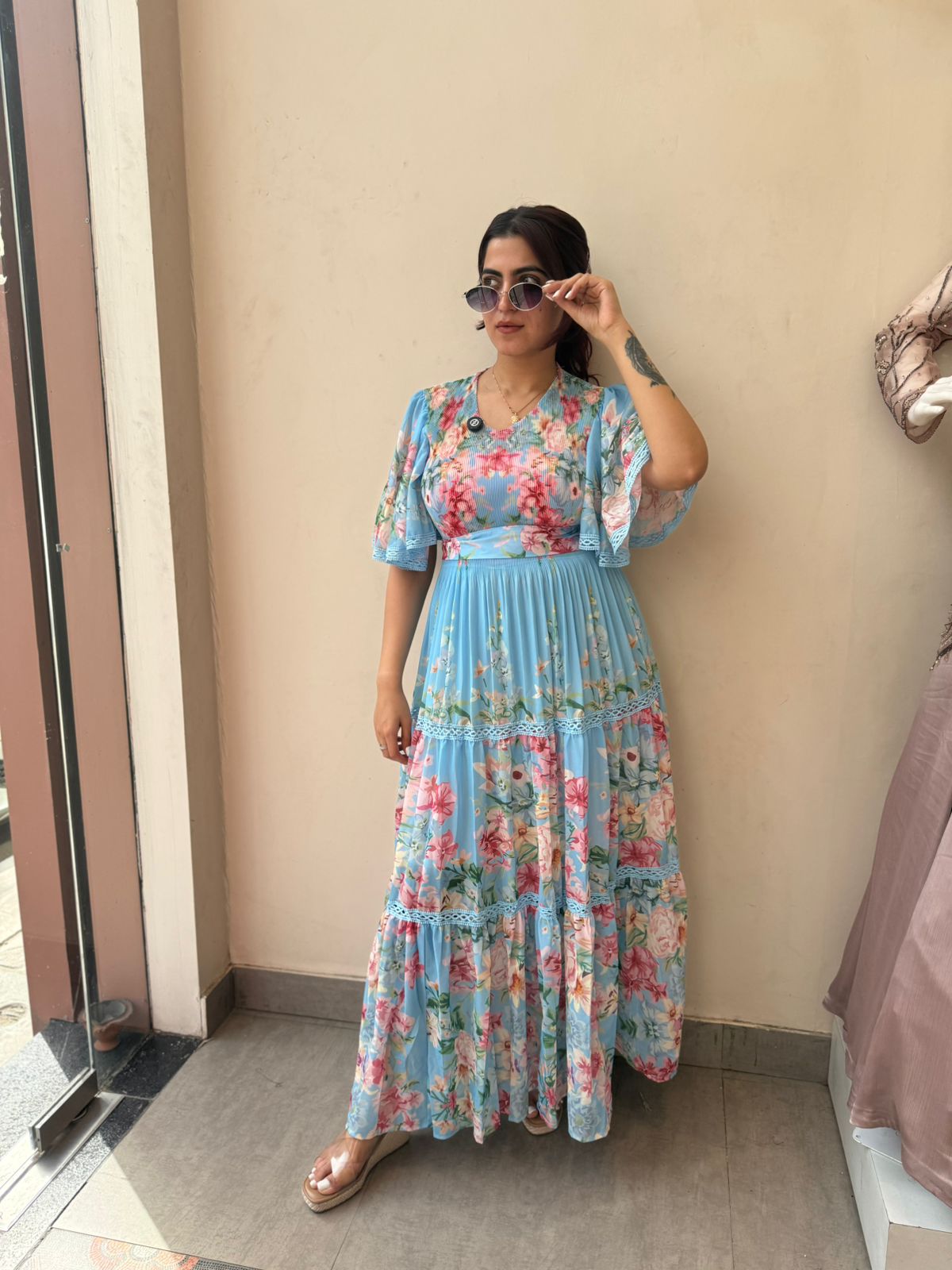 Sky Bloom Floral Maxi Dress