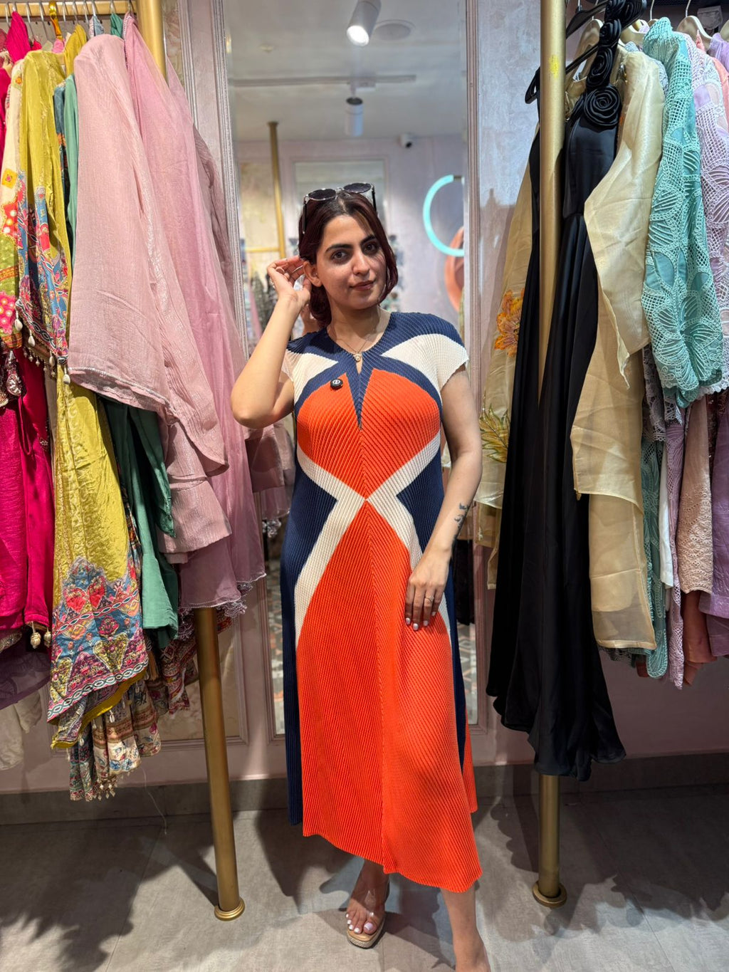 Sunset Chic Pleated Midi Dress