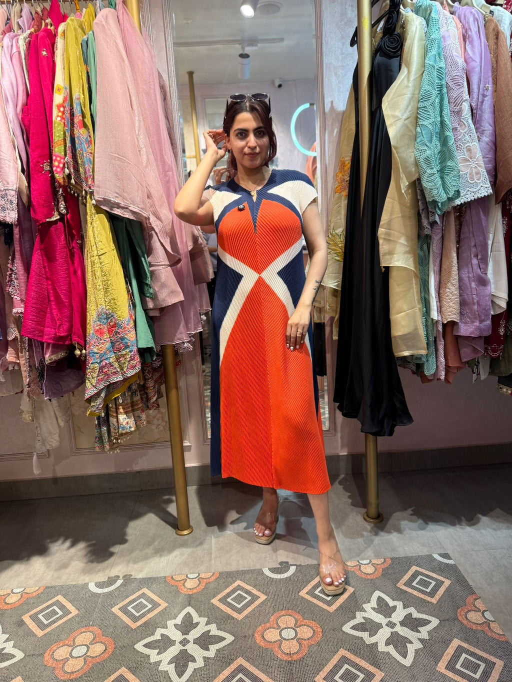 Sunset Chic Pleated Midi Dress