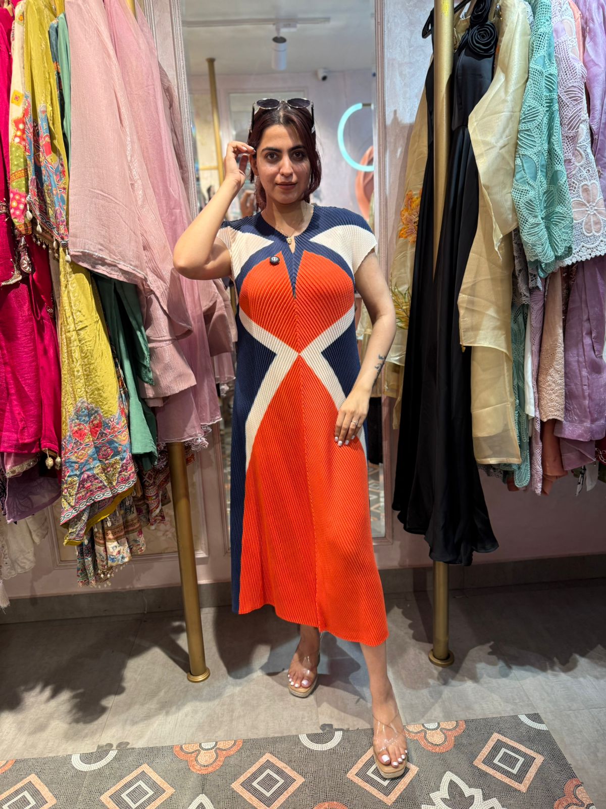 Sunset Chic Pleated Midi Dress